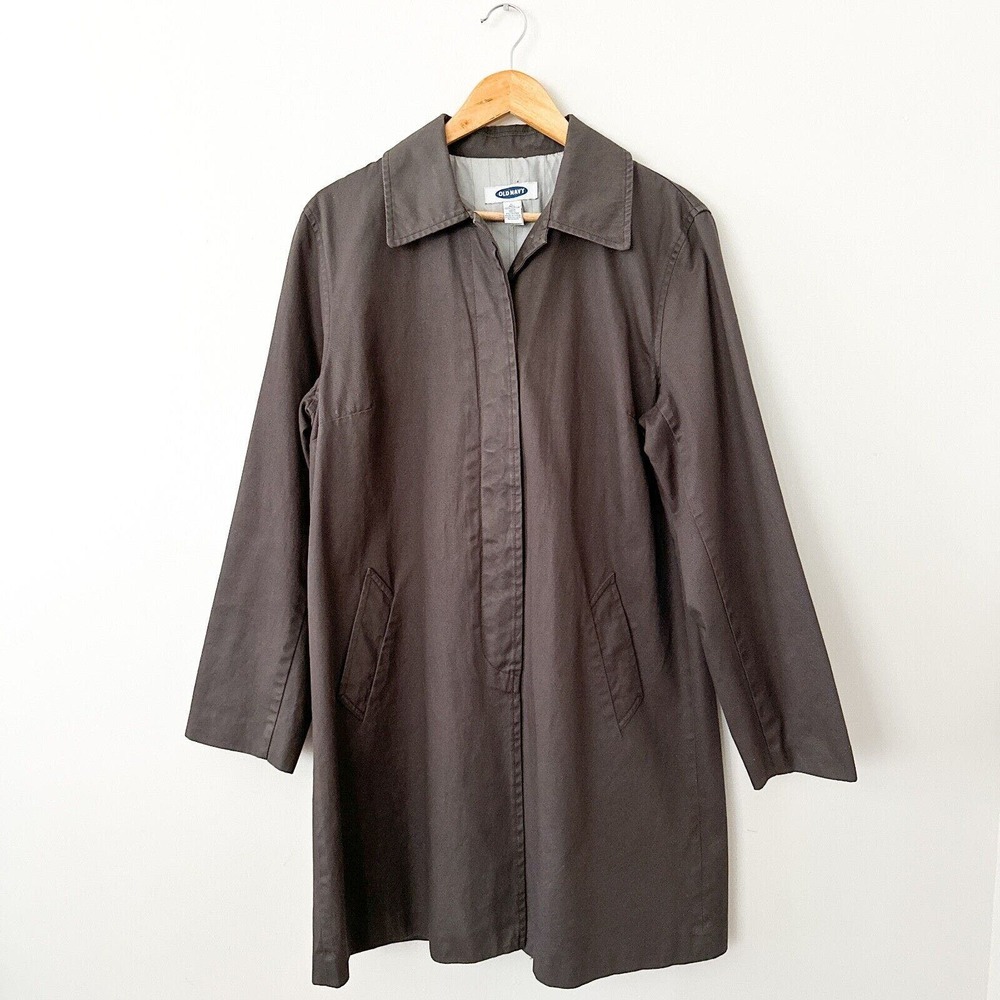 Old Navy Canvas Trench Coat Utility Jacket Size Large Olive Gray